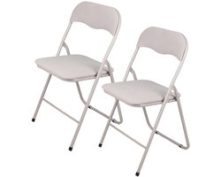 Urban Living Klapstoel - 2x - met stoffen zitting - beige - 44 x 45 x 80 cm - metaal - Bijzet stoelen - Inklapbaar
