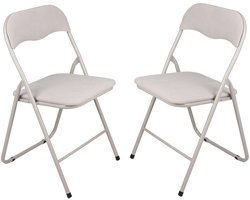 Urban Living Klapstoel - 2x - met stoffen zitting - beige - 44 x 45 x 80 cm - metaal - inklapbaar
