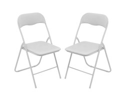 Urban Living Klapstoel - 2x - met stoffen zitting - wit - 44 x 45 x 80 cm - metaal - Bijzet stoelen - Inklapbaar