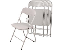 Urban Living Klapstoel - 4x - met stoffen zitting - beige - 44 x 45 x 80 cm - metaal - Bijzet stoelen - Inklapbaar