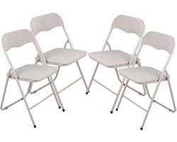Urban Living Klapstoel - 4x - met stoffen zitting - beige - 44 x 45 x 80 cm - metaal - Bijzet stoelen - Inklapbaar