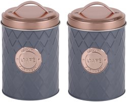 Urban Living Koffie bewaarblik - 2x - metaal - grijs/rosé - 11 x 16 cm - cups/bonen/filterkoffie
