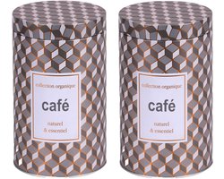 Urban Living Koffie bewaarblik - 2x - metaal - retro print - 11 x 18 cm - cups/bonen/filterkoffie