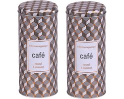 Urban Living Koffie bewaarblik - 2x - metaal - retro print - 8 x 18 cm - cups/bonen/filterkoffie
