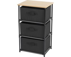 Urban living Ladekast/organizer - met 3x lades - zwart - 40 x 30 x 68 cm - hout/metaal - kastjes voor hal/kantoor