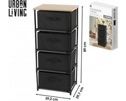 Urban living Ladekast/organizer - met 4x lades - zwart - 40 x 30 x 89 cm - hout/metaal - kastjes voor hal/kantoor