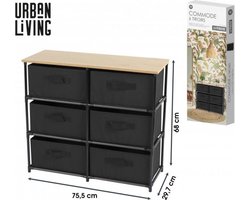 Urban living Ladekast/organizer - met 6x lades - zwart - 76 x 30 x 68 cm - hout/metaal - kastjes voor hal/kantoor