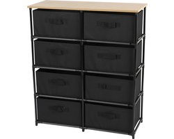 Urban living Ladekast/organizer - met 8x lades - zwart - 76 x 30 x 89 cm - hout/metaal - kastjes voor hal/kantoor