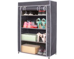 Urban Living Mobiele schoenenkast/opbergkast met leg niveaus - opvouwbaar - grijs - 60 x 30 x 90 cm