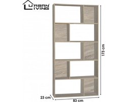 Urban Living - Moderne boekenkast met 5 planken - L 173 x B 83 x D 23  - Vierkante vakken - Beige