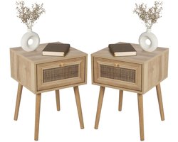 Urban Living Nachtkastje Bali - 2x - Ibiza stijl - hout - met lade - 39 x 39 x 57 cm
