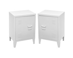 Urban Living Nachtkastje Locker - 2x - industrieel - wit - metaal - met deurtje - 40 x 30 x 57 cm