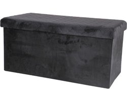 Urban Living - Opbergbox met Deksel - Opbergdoos - Opvouwbaar - Poef Fluweel - 76x38x38cm - Zwart