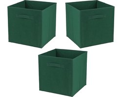 Urban Living Opbergmand Square Box - 3x - karton/kunststof - 29 liter - donkergroen - 31 x 31 cm - Vakkenkast