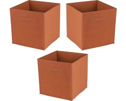 Urban Living Opbergmand Square Box - 3x - karton/kunststof - 29 liter - oranje - 31 x 31 cm - Vakkenkast