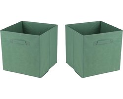 Urban Living Opbergmand/kastmand Square Box - 2x - karton/kunststof - 29 liter - groen - 31 x 31 x 31 cm - Vakkenkast manden