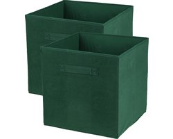 Urban Living Opbergmand/kastmand Square Box - 3x - karton/kunststof - 29L - donkergroen - 31x31 cm - Vakkenkast manden