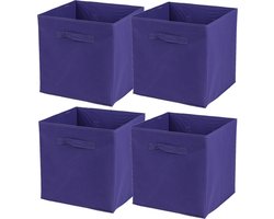 Urban Living Opbergmand/kastmand Square Box - 4x - karton/kunststof - 29 liter - paars - 31 x 31 x 31 cm - Vakkenkast manden