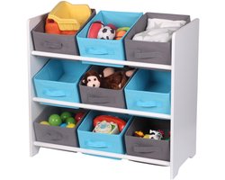 Urban Living Opbergrek 3-laags met bakken - blauw - hout/stof - 63 x 30 x 60 cm - speelgoed - kinderkamer
