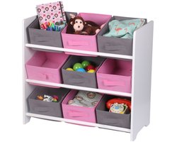 Urban Living Opbergrek 3-laags met bakken - roze - hout/stof - 63 x 30 x 60 cm - speelgoed - kinderkamer