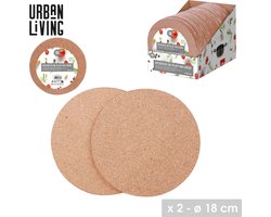 Urban Living Pannen onderzetters rond - set 4x stuks - van kurk - dia 18 cm - Pannen/ovenschalen