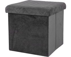 Urban Living Poef - hocker - opbergbox zit krukje - velvet donkergrijs - polyester/mdf - 38 x 38 cm - opvouwbaar