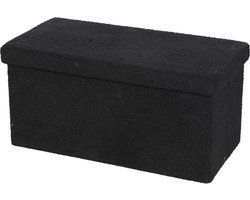Urban Living Poef Square BOX - hocker - opbergbox - zwart - polyester/mdf - 76 x 38 x 38 cm - opvouwbaar - Extra groot/2-zits model