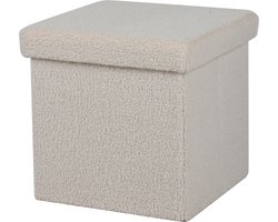 Urban Living Poef Teddy BOX - hocker - opbergbox - creme wit - polyester/mdf - 38 x 38 cm - opvouwbaar