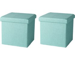 Urban Living Poef/hocker - 2x - opbergbox zit krukje - mintgroen - polyester/mdf - 38 x 38 cm - opvouwbaar