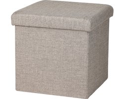 Urban Living Poef/hocker - opbergbox zit krukje - beige - polyester/mdf - 38 x 38 cm - opvouwbaar