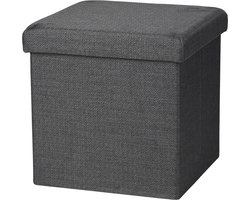Urban Living Poef/hocker - opbergbox zit krukje - donkergrijs - polyester/mdf - 38 x 38 cm - opvouwbaar
