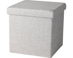 Urban Living Poef/hocker - opbergbox zit krukje - lichtgrijs - polyester/mdf - 38 x 38 cm - opvouwbaar