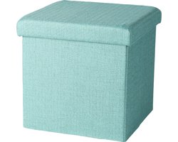 Urban Living Poef/hocker - opbergbox zit krukje - mintgroen - polyester/mdf - 38 x 38 cm - opvouwbaar
