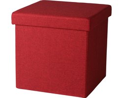 Urban Living Poef/hocker - opbergbox zit krukje - rood - linnen/mdf - 37 x 37 cm - opvouwbaar