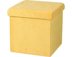 Urban Living Poef/hocker - opbergbox zit krukje - velvet geel - polyester/mdf - 38 x 38 cm - opvouwbaar