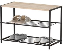 Urban Living Schoenenrek van metaal/hout - 2-laags - 63 x 30 x 43 cm - schoenen opbergen - zwart - kastje voor 6 paar