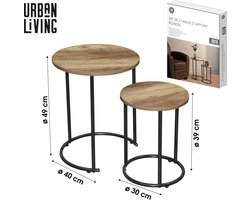 Urban Living - Set van 2 Ronde Houten Bijzettafels Joya