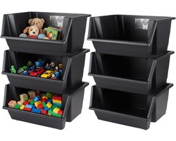 Urban Living Speelgoed opberg bakken - stapelbaar - 12x stuks - 45 x 66 cm - zwart