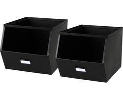 Urban Living Stapelbare opbergmand - 2x - Open Metal Box - 23 x 32 x 21 cm - metaal - zwart