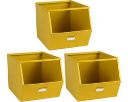 Urban Living Stapelbare opbergmand - 3x - Open Metal Box - 23 x 32 x 21 cm - metaal - geel