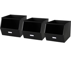 Urban Living Stapelbare opbergmand - 3x - Open Metal Box - 23 x 32 x 21 cm - metaal - zwart