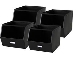 Urban Living Stapelbare opbergmand - 4x - Open Metal Box - 23 x 32 x 21 cm - metaal - zwart