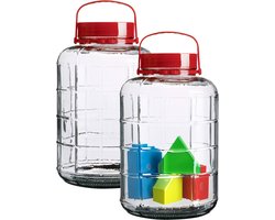Urban Living Voedsel opslag container - 2x - glas - 10 liter - afsluitdop en draag hengsel - transparant - voorraadpot - weckpot - 21 x 36 cm