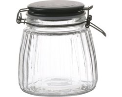Urban Living Voorraadpot/bewaarpot - 1L - glas - met beugelsluiting - mat zwarte deksel