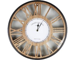 Urban Living Wandklok Grand Central - Open structuur - Dia 40 cm - hout/kunststof - beige/grijs