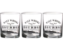 Urban Living whiskey glazen Comptoir - gedecoreerd glas - 3x stuks - 280 ml