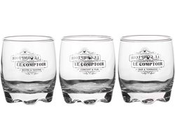 Urban Living whisky glazen Comptoir - gedecoreerd glas - 3x stuks - 290 ml
