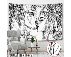Urban Loft Wandkleed Groot Wandtapijt Wanddecoratie Minimalisme Muurkleed Tapestry - Verliefd Kussend Stel - Zwart Wit - 150 x 130 cm