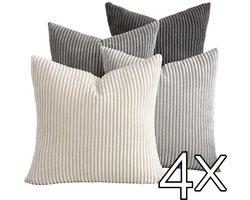 Urban Stone Kussenhoes Mix | 4 Stuks | Ribstof | 45x45 | Grijs Tinten | Kussenhoezen Set 4 Stuks Ribstof – Sierkussenhoezen – Corduroy Kussenslopen – Decoratieve Kussens Bank / Slaapkamer