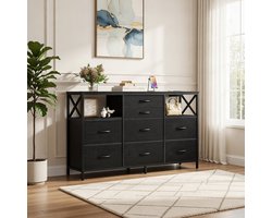 UrbanCharge XL ladekast 140 cm met Stopcontact & USB – 8 lades, industrieel opbergmeubel voor slaapkamers en woonkamers – Zwart | Casa Serena – 140 cm – Casa Dorada